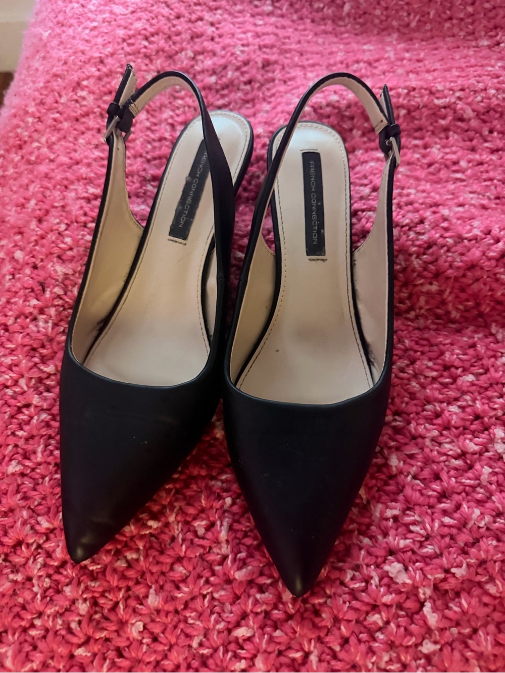 French Connection Black Pointed Slingback Heels